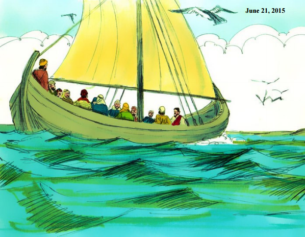 Biblical characters in sail boat
