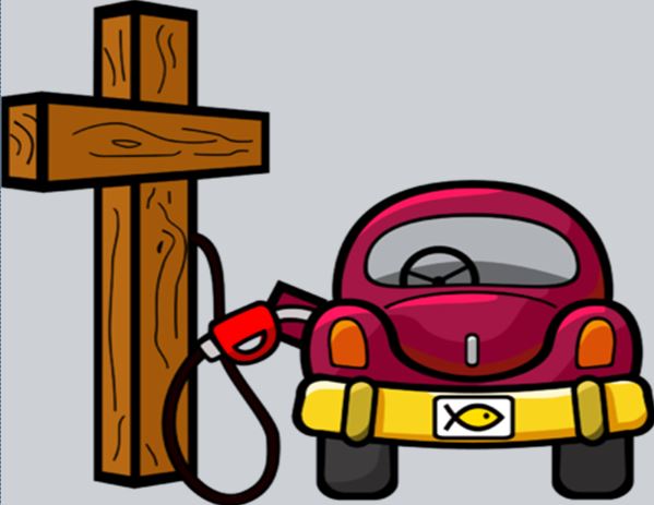 christian car gassing up at the cross